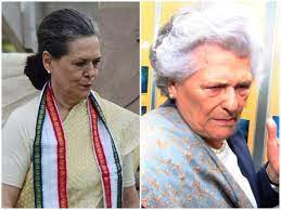 Sonia Gandhi with her mother